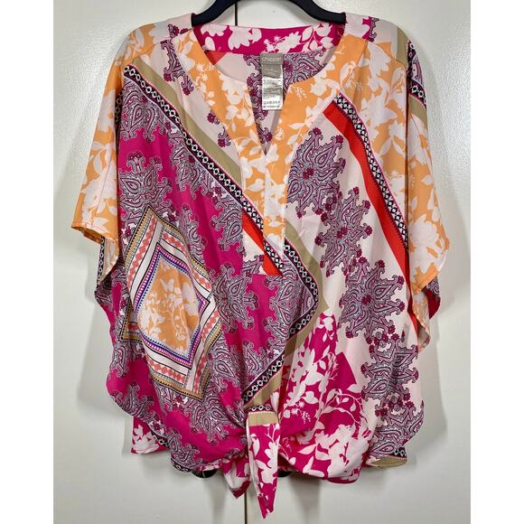 Chico's Floral Paisley Tie Front Boho Blouse Size 3 US 16/18 - Picture 2 of 7